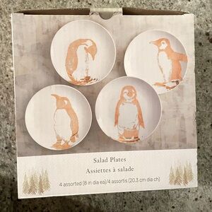 Pier 1 NIB Gold foil Penguin 🐧 Salad Plates Set (4)